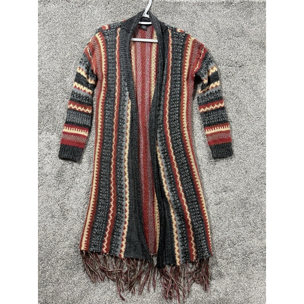 Trendy Threads Fringe Duster Cardigan Womens L Boho Open Front‎ Striped